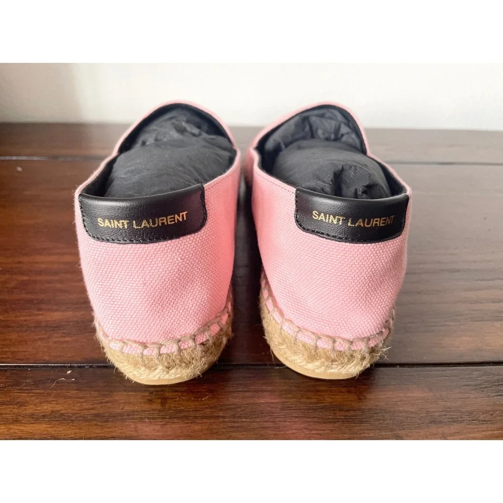 Saint Laurent Women's Pink Canvas Embroidered Flats Loafers Shoes, sz 36.5‎